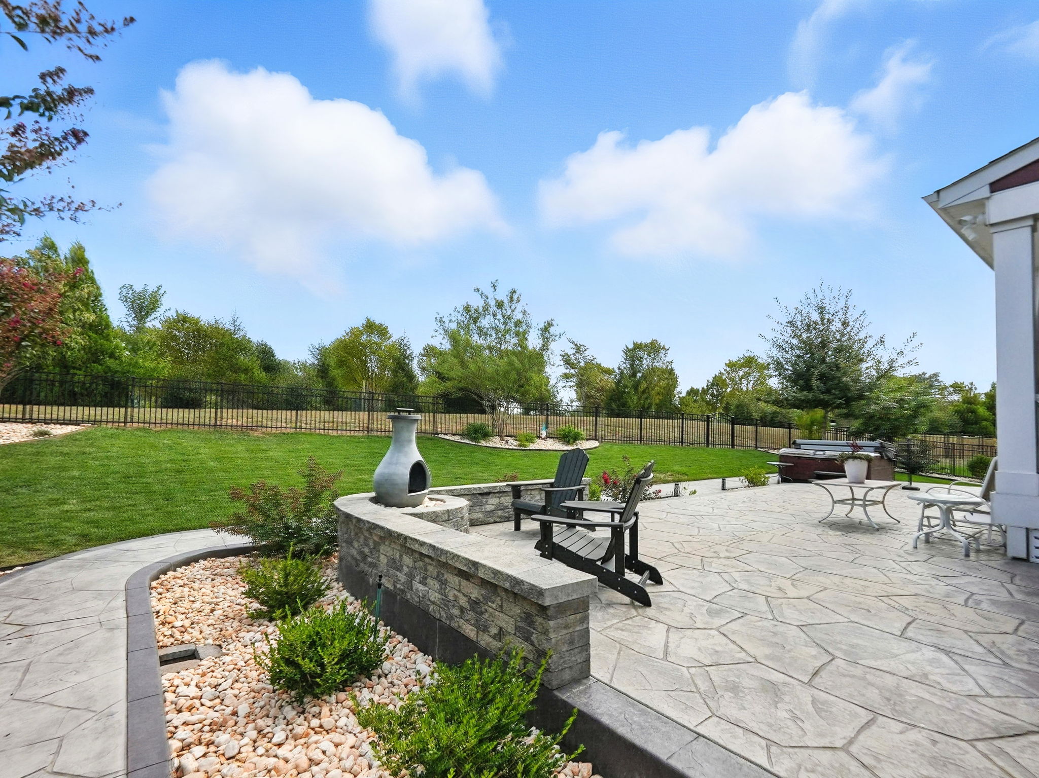 Sit by the fire pit and chiminea!