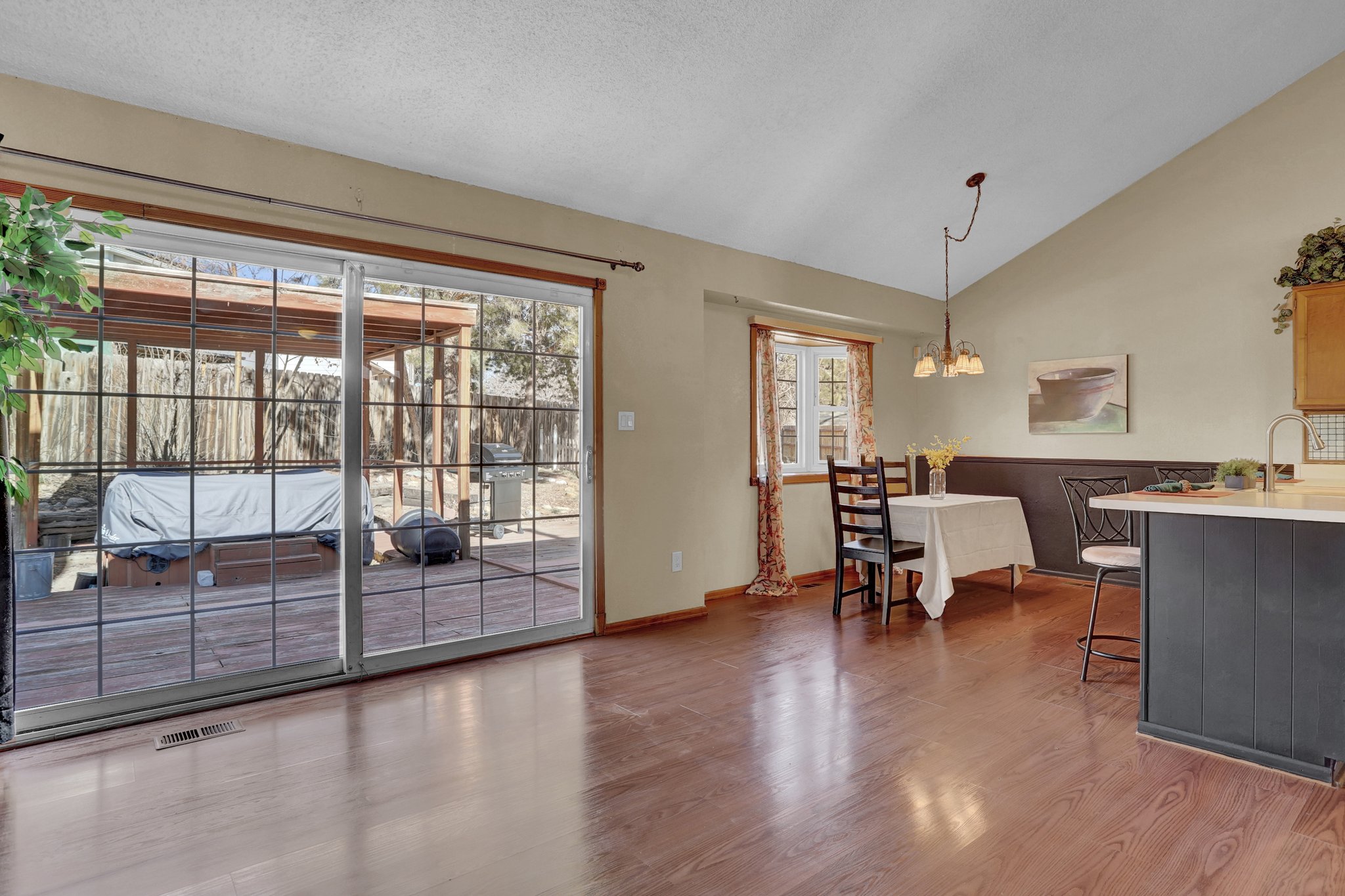 Sliders lead to the back deck.