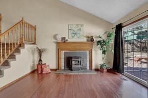 The family room with a pellet stove.