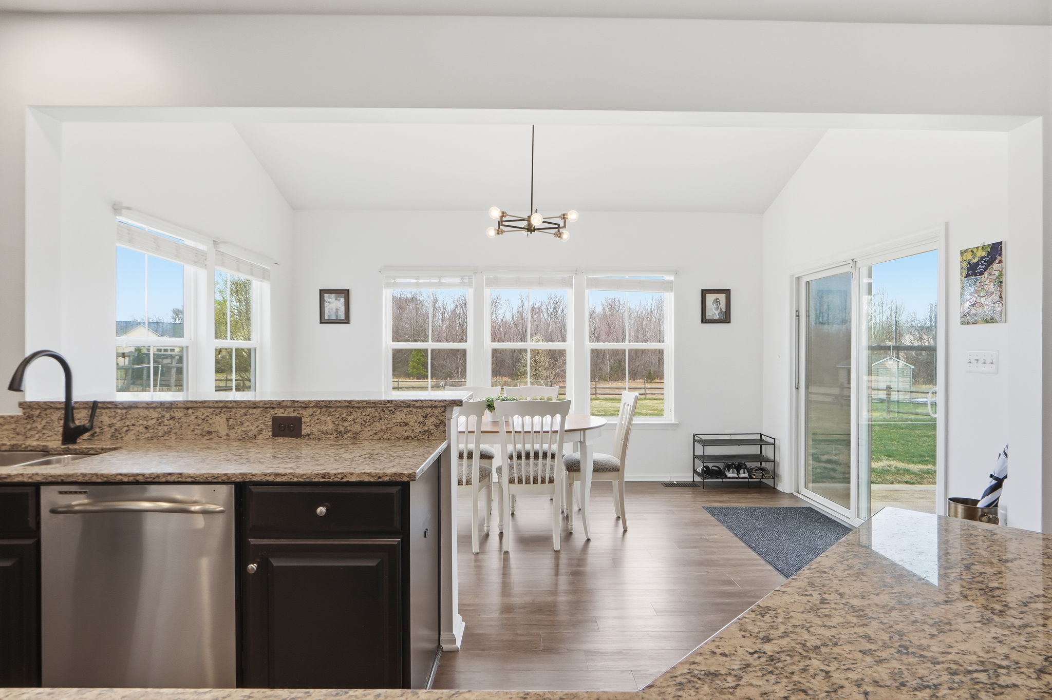 Kitchen with view of door to patio