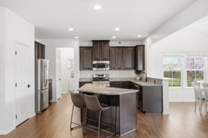 kitchen with powder room beyond