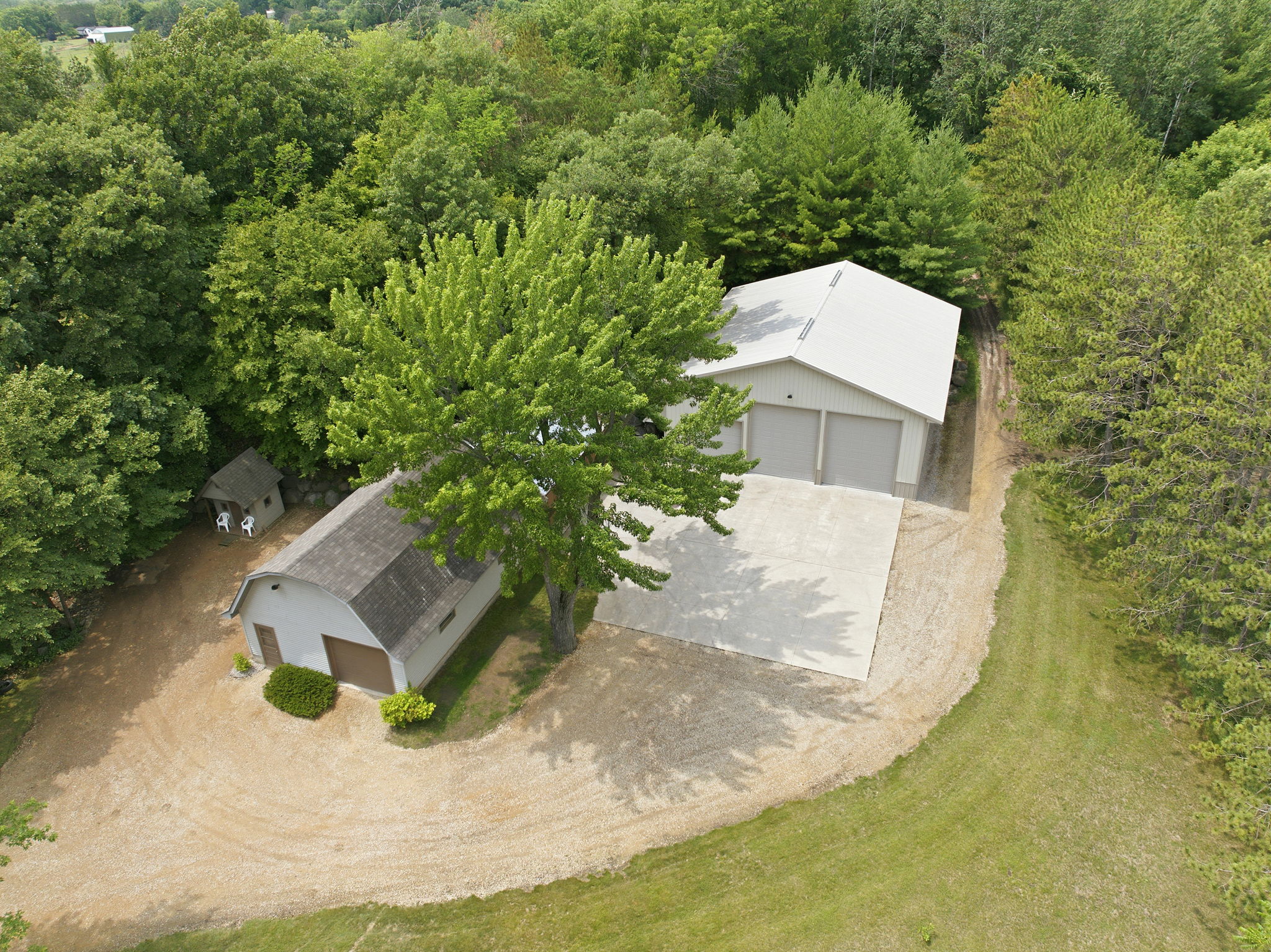 Aerial view of outbuildings.