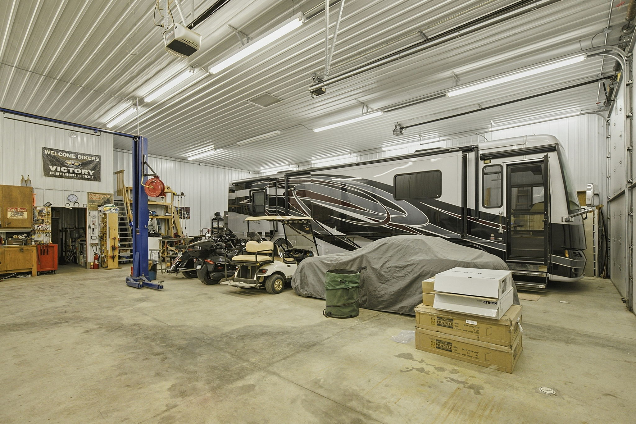 Inside pole building.
