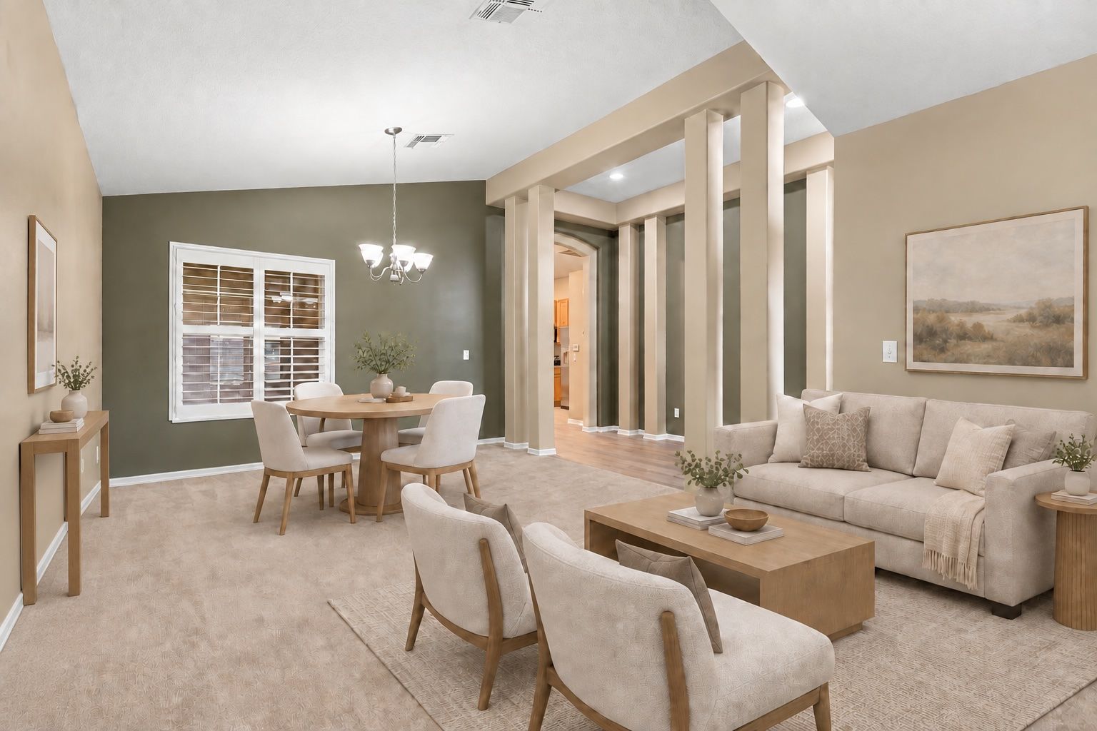 Virtually Staged Family Room/Dining Room