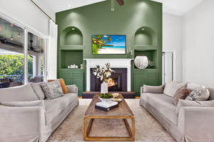 Living Room with wood burning fire place