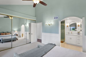 Primary suite: Tall ceilings, private balcony and spacious closet