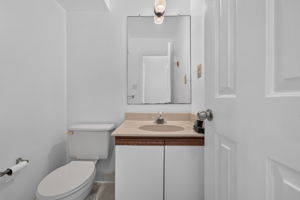 Powder Room Plate Glass Mirror Sink in Molded Top/European Vanity/Cabinet Storage Ceramic tile Flooring