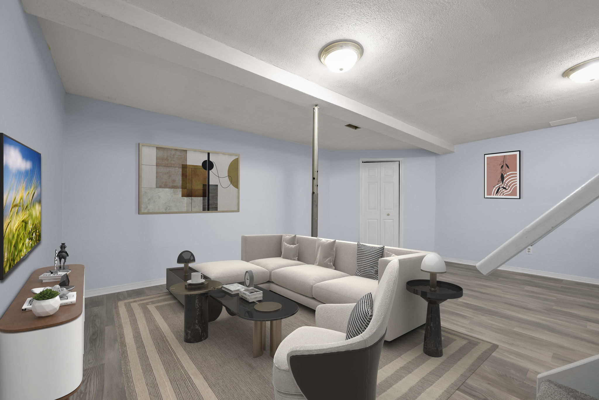 Digitally staged - casual entertaining space