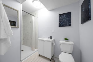 Large shower and bathroom in basement