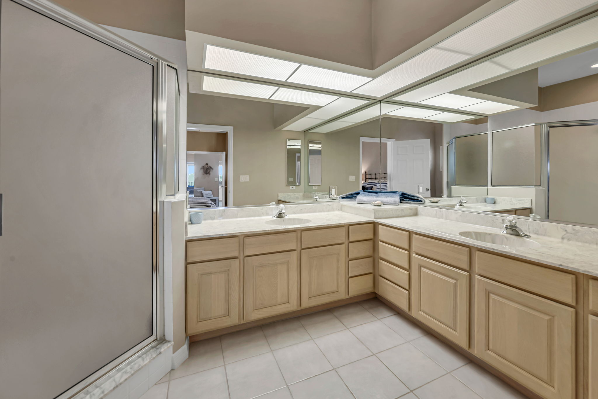 Guest Bathroom has double sinks could