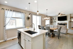Pendant lighting, Quartz counters, undermount sink