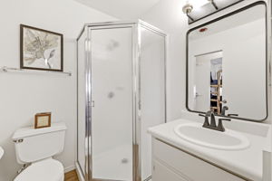 Full bathroom with walk-in shower on the main level.