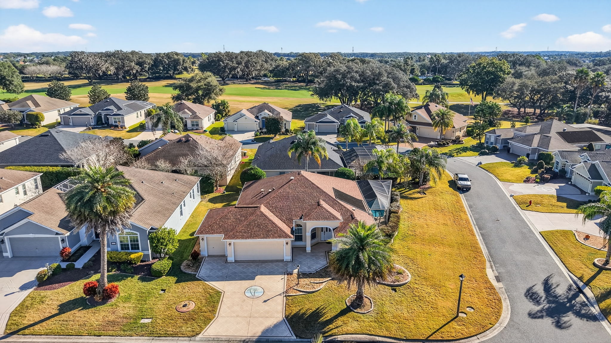 Aerial Front Elevation with Swimming Pool and Large Corner Lot