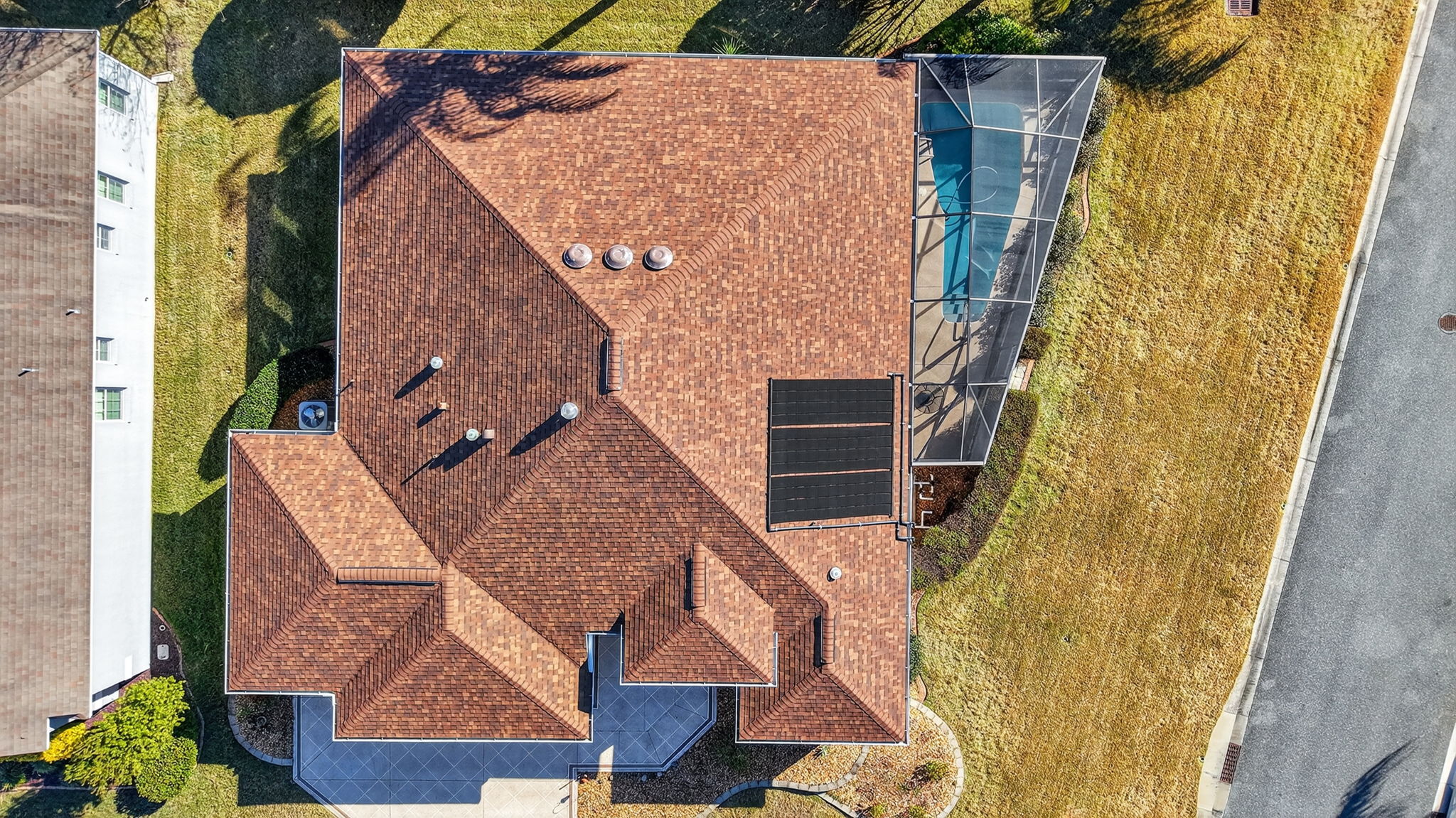 Aerial with Swimming Pool and Large Corner Lot