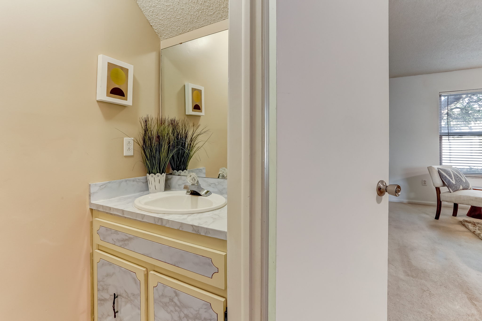 First floor half bath with under-sink storage