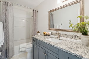 The full guest has been upgraded with new fixtures, and vanity with granite counters
