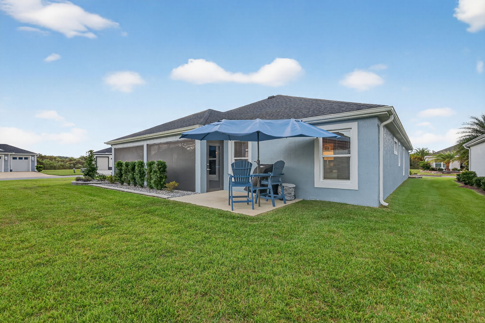 Rear Elevation with Patio and Large Corner Lot