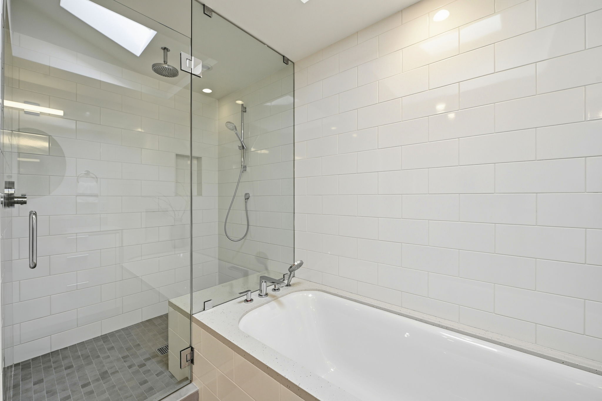 Spacious shower & soaking tub