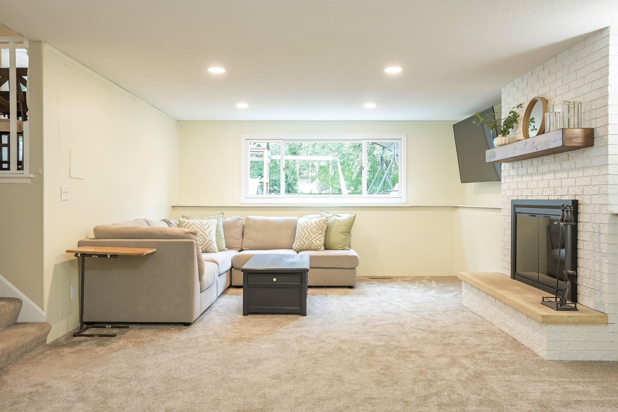 Lower Level Family Room with fire place.