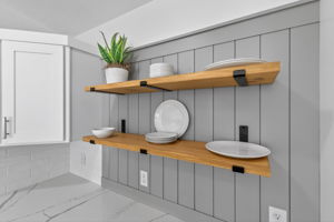 Kitchen Shiplap Accent Wall with Shelving