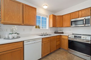 Kitchen with back yard views