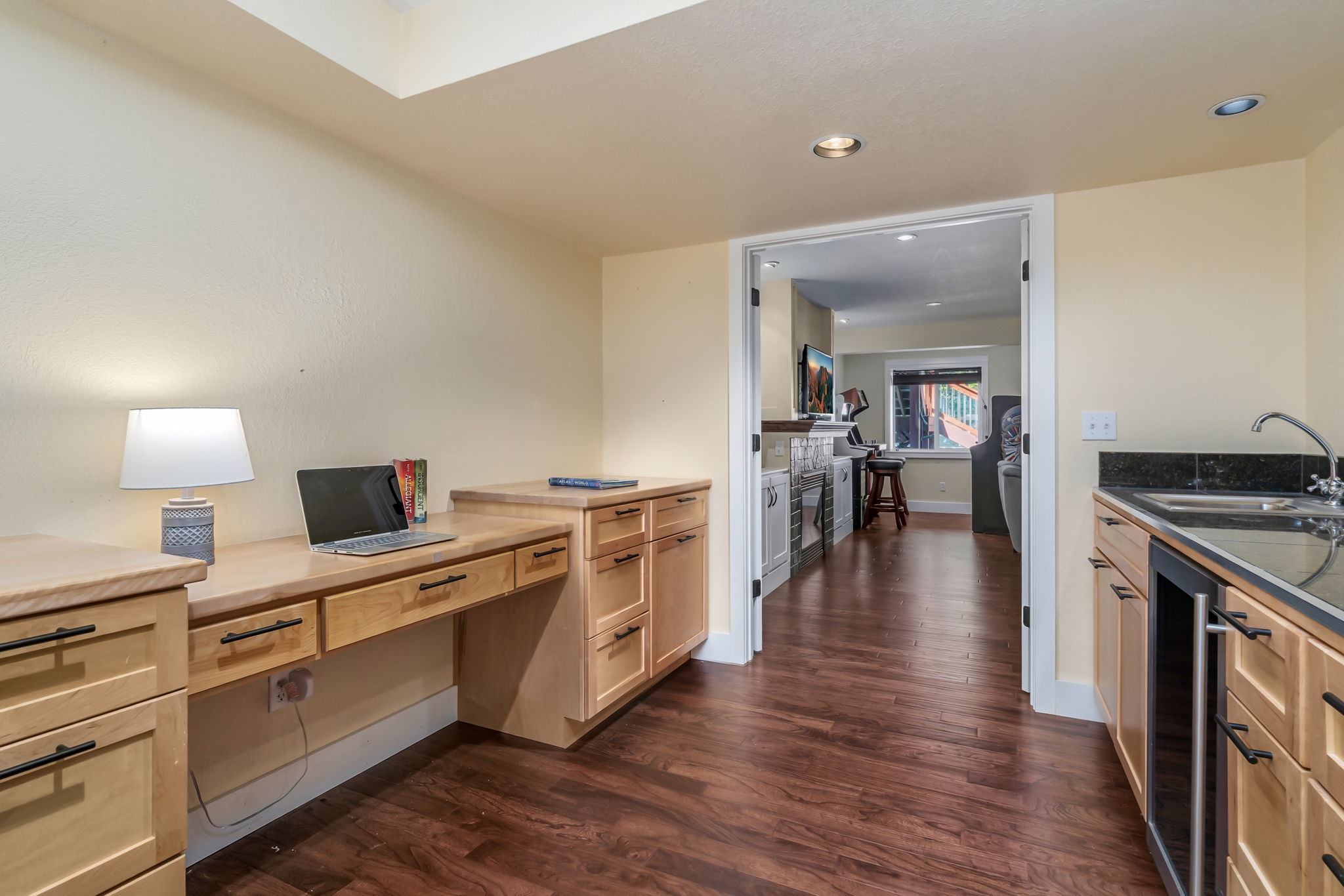 Built-in Work Area and Wet Bar Lower Level