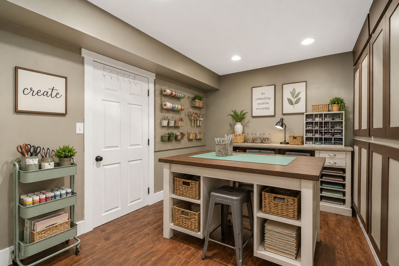 Virtually staged as a Craft Room.