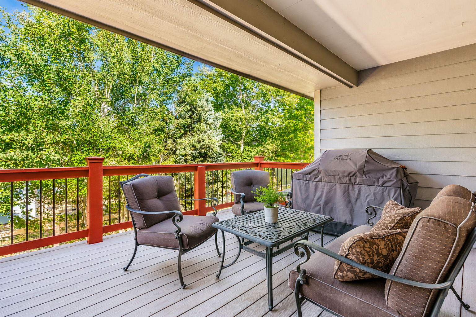 Covered Back Deck with Trex Flooring. Perfect for Morning Coffee!