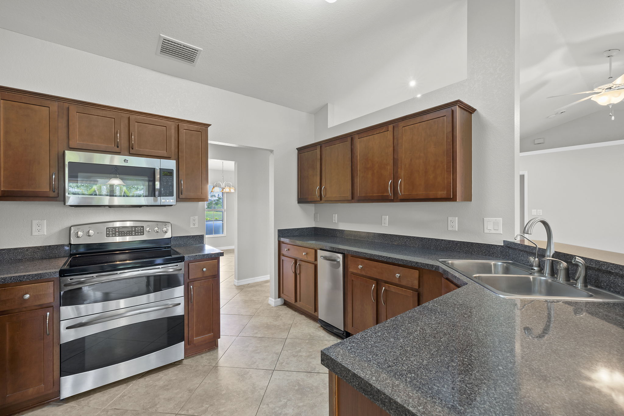 Cabinets and a pantry for storage