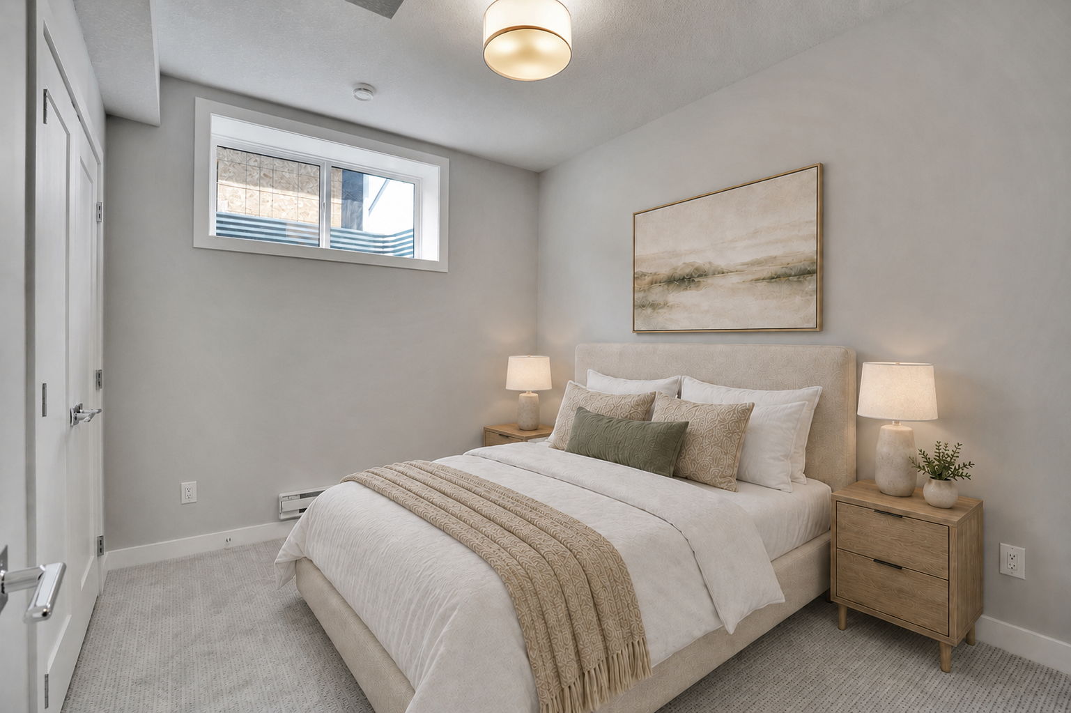 Virtually staged basement suite bedroom