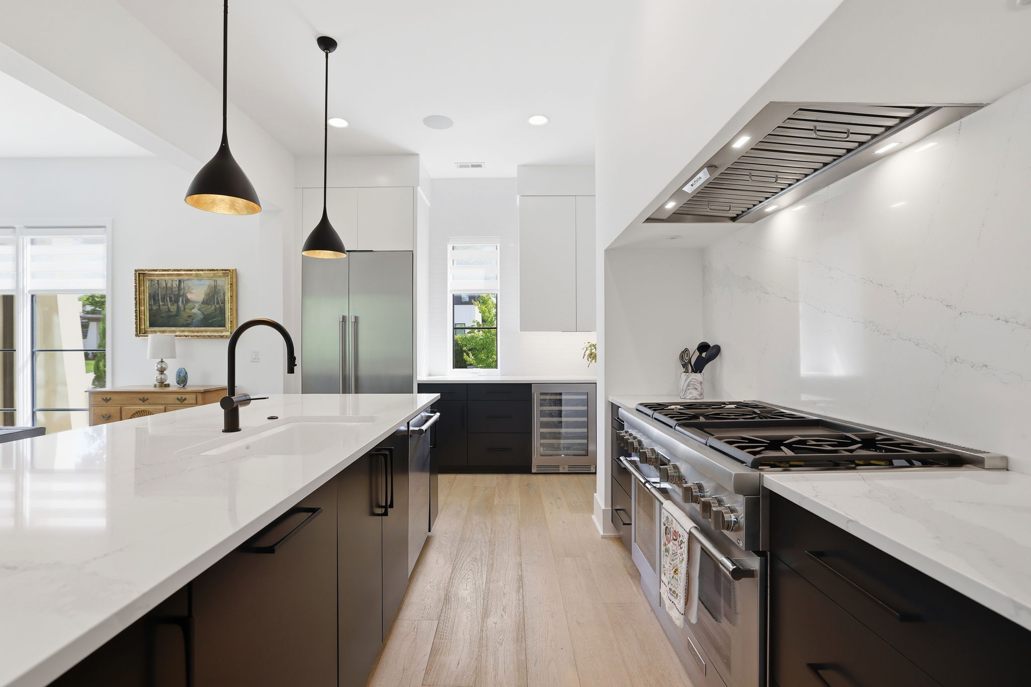 Peek to the bar area with built-in beverage refrigerator