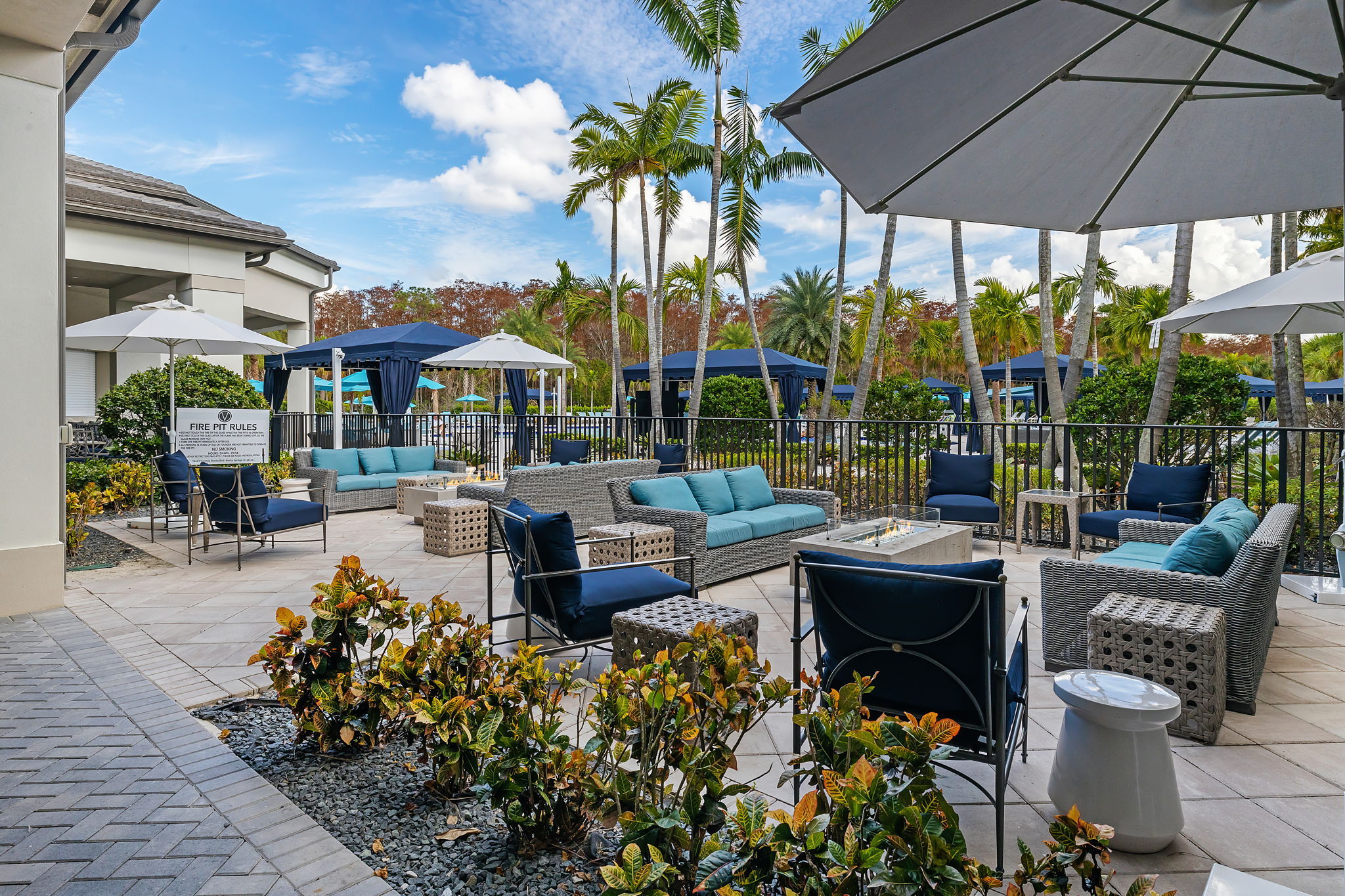Fire pit areas; adjacent to the outdoor dining area and the outdoor bar (all poolside!)