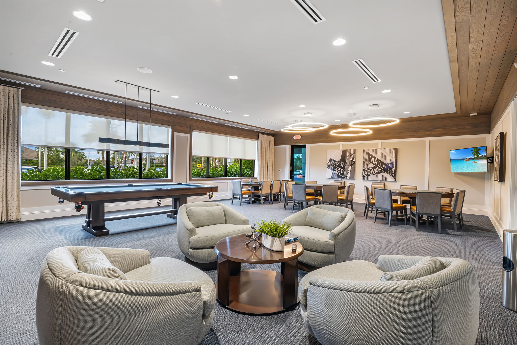 Billiards, card tables and 'library' area here.