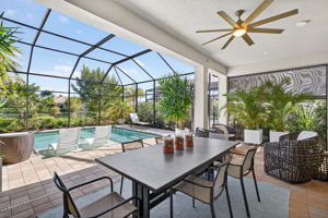 Plenty of outdoor dining and seating space for yourselves, friends and family, too! See the Storm Smart shutter?