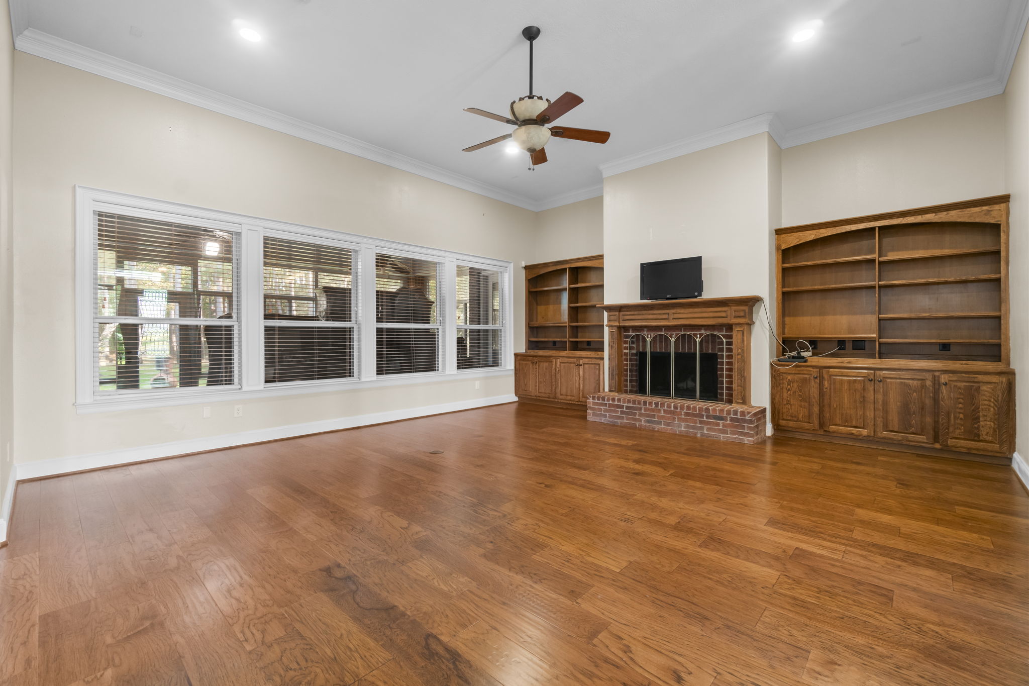Gorgeous open living room with incredible new hardwood floors