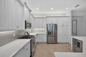 French door fridge, gas range with griddle included, premium glass backsplash all present here!