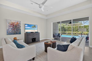 From anywhere in the great room you can enjoy the serenity of the pool and hot tub's water view! Ahh!