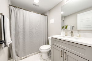 Basement 3/4 bathoom with custom tile & quartz counters