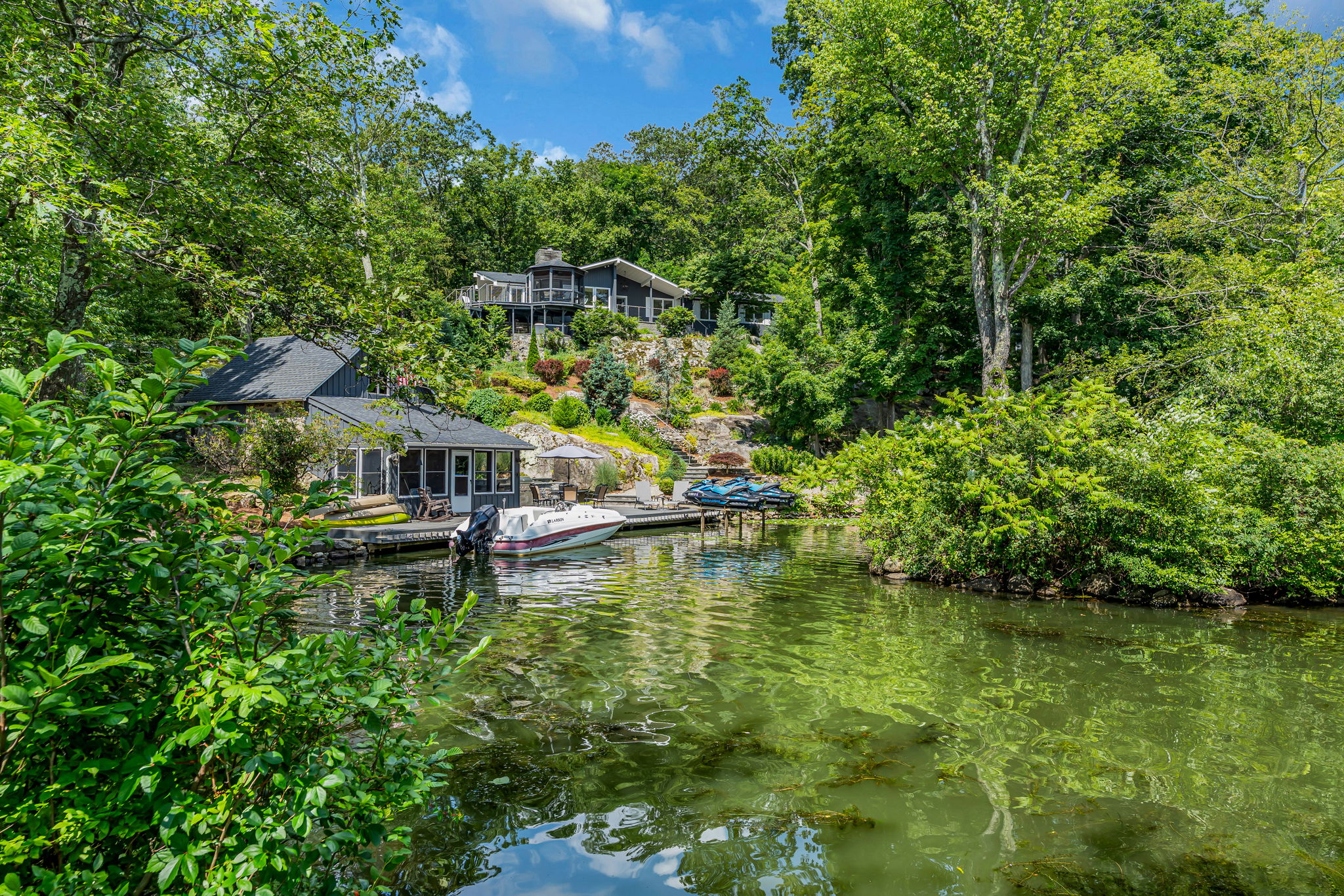 View of cabana, main house and 2nd private island