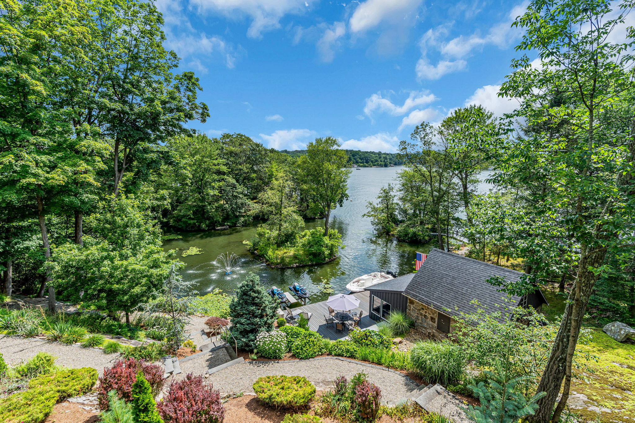view from house to lakeside cabana