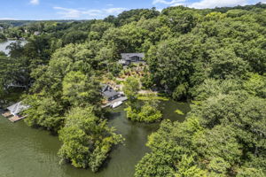 private island on the left with bridge, center private island across for the cabana