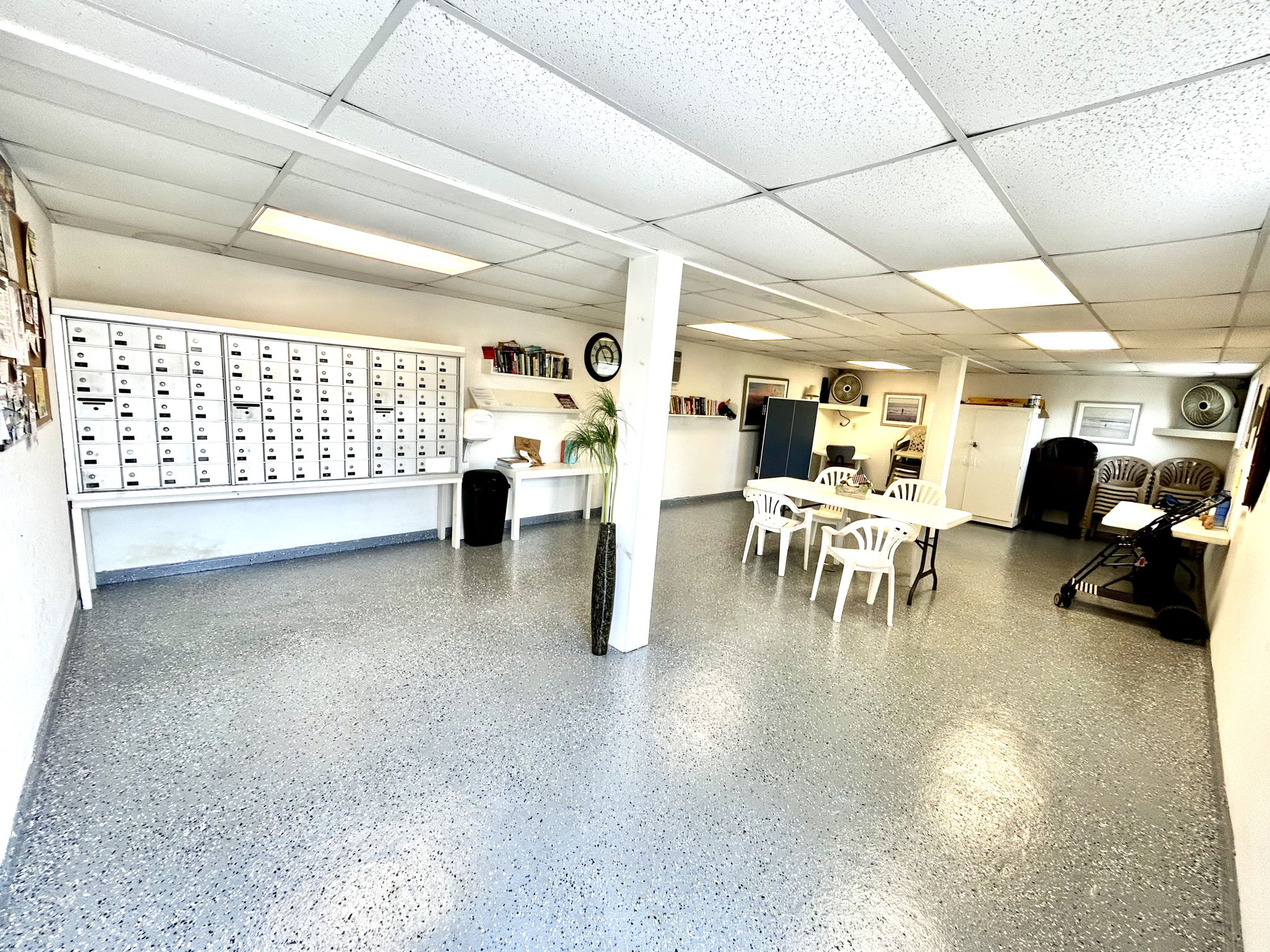 Clubhouse with mailboxes and ping pong table