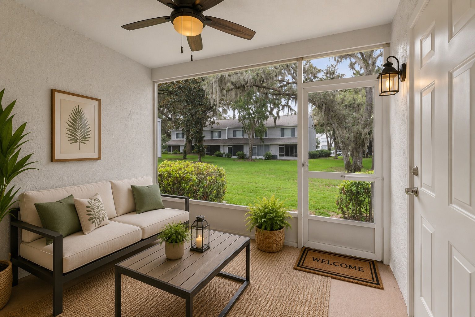 Virtually Staged Covered Back Patio w/ Extra Storage/Court Yard View