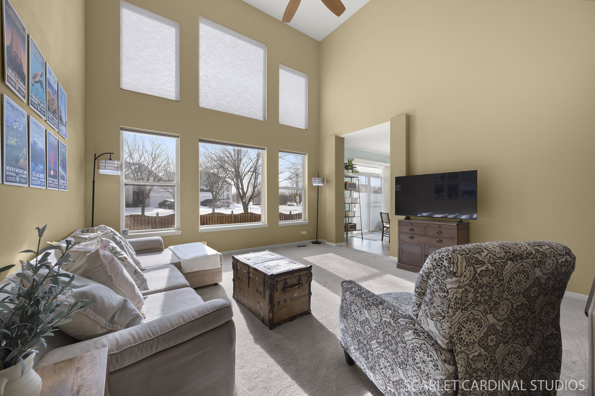 Light & bright 2-story family room...