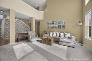 Catwalk on 2nd level with views of 2-story family & living rooms...