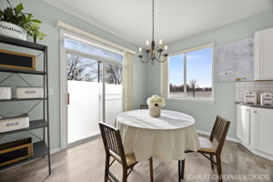 Casual eating space with view of pond across the way....