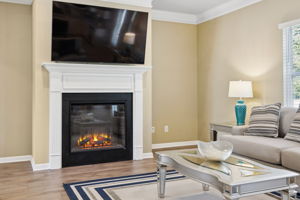 Built-in electric fireplace.