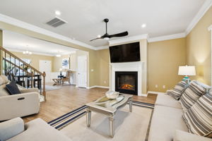 Upgraded lighting package, with flush mounted LED lights in living room and kitchen.