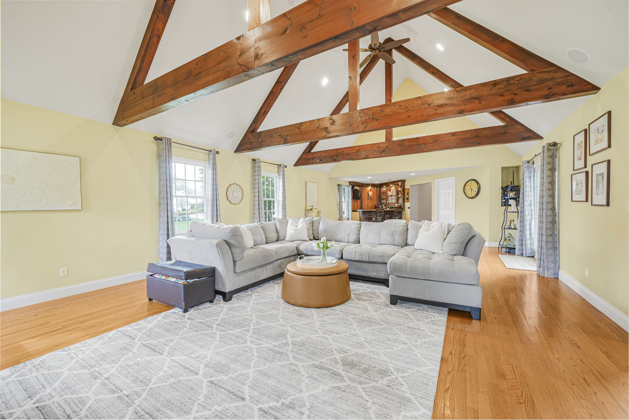 Great Room with Wet Bar and Fireplace, with nearby pass through bar too!
