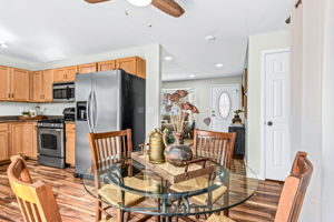 Natural flow between kitchen, eating area, and living room